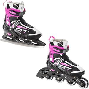 Raven - Pattini a rotelle per bambini, ragazze, adulti, bambini - Pattini a rotelle 2 in 1 con pattini da ghiaccio - Regolabili - Profession Black/Pink, 35-39 (23-25,5cm)