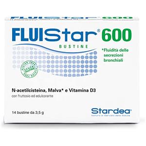 STARDEA Srl STARDEA Fluistar 600, Integratore Azione Emolliente e Lenitiva, Benessere delle Vie Respiratorie, Origine Naturale, Malva, Vitamina D, 14 Bustine
