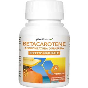 HerbAmour BETACAROTENE PER ABBRONZATURA FORTE I 210 Compresse (Scorta Per 7 Mesi)| Alto Dosaggio Per Accelerare Abbronzatura Da Estratto Secco Di Carota Con Vitamina A I Senza Glutine E Lattosio