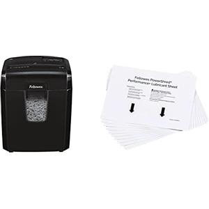 Fellowes Distruggi documenti a frammento 8Cd, 8 fogli, cestino da 14 litri + Fogli oliati lubrificanti per distruggidocumenti, bianchi, confezione da 10 fogli
