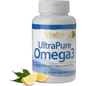 Vitality Nutritionals Omega 3 Olio di Pesce. 2000 mg/dose. Alta concentrazione EPA 800mg e DHA 600mg. Olio vitamina E e Acidi Essenziali. Fish Oil per l'equilibrio del colesterolo. Vitality Nutritionals Ultra Pure Omega 3