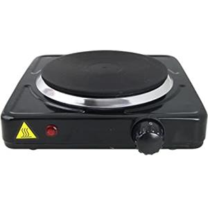 FLM SYSTEM FORNELLO ELETTRICO 1000W ACCIAIO 1 PIASTRA TERMOSTATO 5 LIVELLI TEMPERATURA PIASTRA GHISA CAMPEGGIO PORTATILE