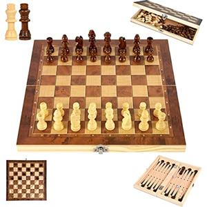 YongHang Scacchiera in Legno 3 in 1 Scacchi Scacchiera portatile pieghevole Set di scacchiere per feste Attività in famiglia Bambini Adulti Viaggio