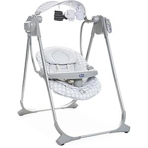 Chicco Polly Swing Up Altalena Elettrica Neonato da 0 Mesi a 9 Kg, Sdraietta Regolabile e Dondolo Automatico, con Vibrazione, Giochi Pendenti, Musiche e Telecomando, Chiusura Compatta, Leaf, Grigio