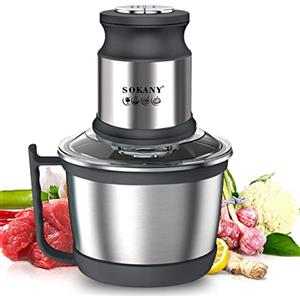 SOKANY Tritatutto Elettrico Ciotola in Acciaio Inox 2 Velocità con 4 Lame Affilate Frullatore Tritatutto con Motore Potente Robot da Cucina per Frutta Verdura Carne Spezie (SK-7027, 800W, 3L)
