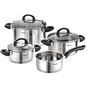 Karcher Set di Pentole Mia con Coperchi in Vetro, Adatto ai Piani a Induzione, Acciaio Inox, 4 Pezzi