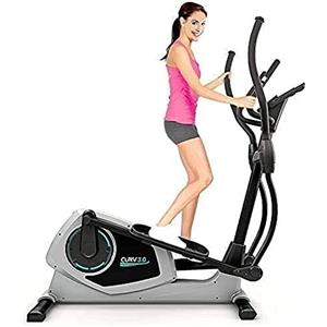 Bluefin Fitness CURV 3.0 Bicicletta Ellittica da Casa | Cross Trainer | Esercizi di Step | Air Walker | Display LCD Digitale | Bluetooth | App Smartphone | Nero e Grigio-Argento