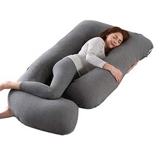 SHANNA Cuscino gravidanza per dormire, Cuscino allattamento e gravidanza, grande a forma di U e supporto premaman con rivestimento in velluto sostituibile e lavabile (Grigio-Knitted Cotone)