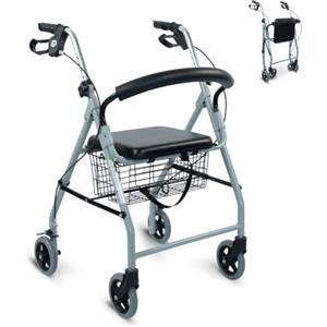 Mobiclinic®, Deambulatore per anziani, Fabbricato in alluminio, Leggero, Pieghevole, Resistente, Freni a maniglia, Rollator, Seduta e 4 ruote, Modello alhambra, Marchio europeo, Colore grigio