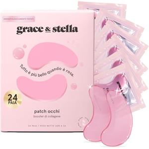 grace & stella Patch Occhi Premiati (24 Paia, Rosa) - Premio Migliori Patch Occhiaie e Borse Naturali - Riduce Occhiaie, Gonfiori, Borse e Rughe - Maschera Occhi Vegan - Eye Patch by grace&stella
