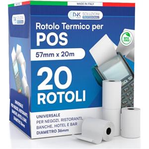 DNK TRADE - 20 Rotoli POS in Carta Termica Alta Qualità 57x20 metri, Compatibili con Dispositivi Nexi, Nexa e Sumup