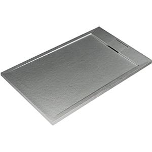 Ideal Standard - Ultra Flat S i.life, Piatto doccia rettangolare 120x80 in resina, Piletta di scarico lato corto, Finitura opaca effetto pietra, Grigio cemento