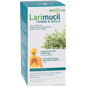 Bios Line Larimucil Tosse e Gola - 12 Bustine da 10 ml - Lenisce la Gola e Contrasta la Tosse Secca