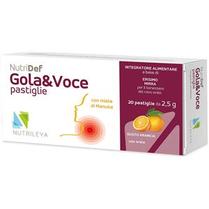 NUTRILEYA Nutridef Gola&Voce Arancia Senza Zucchero - 20 Pastiglie per Gola e Voce