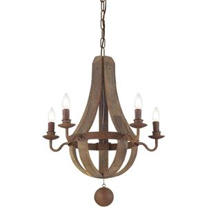 Ideal Lux Millennium SP5 - Lampada a Sospensione 5 Luci in Metallo e Legno Antichizzato