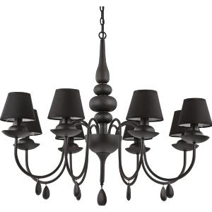 Ideal Lux Lampada a Sospensione BLANCHE SP8 NERO - 8 Luci, Metallo Satinato Nero, Paralumi in Tessuto
