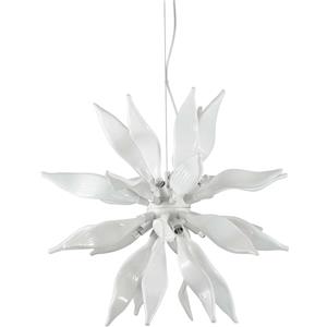 Ideal Lux Lampada a Sospensione Leaves SP8 - 8 Luci, Metallo Bianco e Vetro Soffiato