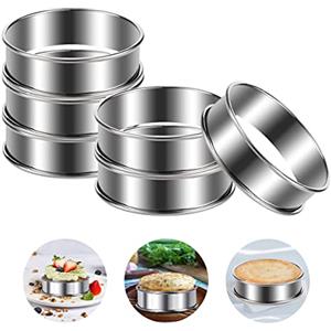 Rairsky 6 Pezzi Anelli per Torte in Acciaio Inox, Coppapasta Tondi 8 cm Coppa Pasta, Anello Crostata Forato, Stampi per Mini Cheesecake, Stampo Tartellette per Muffin Mousse Torte Fondenti Dessert