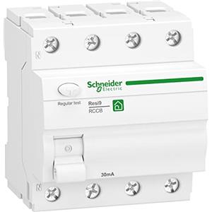 Schneider Electric 1334360 SCHN - Interruttore di protezione contro corrente residua, Resi9 3P+N 40A 30mA tipo A, colore: Bianco