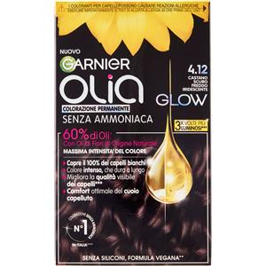 Garnier Olia Glow Colorazione Permanente 4.12 Castano Scuro Freddo - Senza Ammoniaca, Formula Vegana con Oli di Fiori
