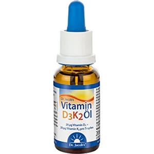 Dr. Jacob's Dr Jacob's Olio alla Vitamina D3K2 20 ml, Alta Biodisponibilità | Integratore Alimentare per le Ossa¹ e il Sistema Immunitario², Gocce di Vitamina D3 e K2, Vegetariano