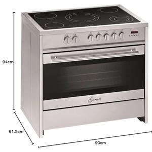 GURARI Cucina Elettrica GCH E 912 X Cucina 90 cm a Libera Installazione in acciaio inox Forno XXL - 121 L | Piano Cottura in Vetroceramica a 5 Zone Hi-Light | Classe Energetica A