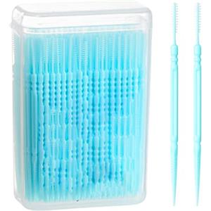 BSITSSS 200 Pezzi Spazzolini Interdentali Scovolino Denti Doppio Uso Filo Interdentale Silicone Scovolini Dentali Stuzzicadenti Plastica Scovolini Interdentali Orale Per La Pulizia Dentale(Blu)