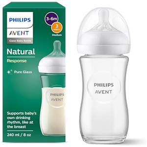 Philips Avent Biberon Natural Response in vetro - Biberon da 240 ml, senza BPA, per neonati da 1 mese in su (modello SCY933/01)