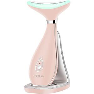 LiFECOKO Massaggiatore Elettrico Antirughe per Viso e Collo, Dispositivo Tonificante Ricaricabile USB Portatile (Rosa)