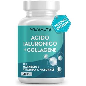 WESALYS Collagene Idrolizzato 2000mg + Acido Ialuronico 500mg - 200 Capsule, Integratore Collagene e Acido ialuronico con Vitamina C naturale, Coenzima Q10 e Zinco per Pelle, Ossa, Articolazioni e Capelli