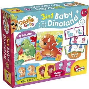 Liscianigiochi Carotina Baby Dinoland - Gioco educativo 3 in 1 con dinosauro 3D, puzzle e sagome autocorrettive