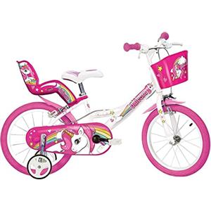 Tecnobike Shop Bici per Bambina Bicicletta Dino Bikes Unicorn Taglia 10 - 12 - 14 - 16 - 20 Caschetto Unicorn Opzionale (Cerchio 14 Pollici)