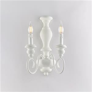 Bonetti Illumina Applique Shabby Chic in Legno e Ferro Bianco con 2 Luci E14