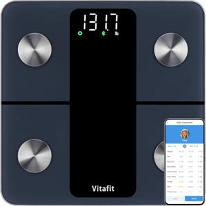 Vitafit Smart Bilancia Pesapersone Digitale Precisione 0,05kg, 182kg, LED | Professionale Fabbrica Dal 2001 Bilancia Impedenziometrica con App di 13 Misurazioni (Grasso Corporeo/BMR/Muscoli), Nero