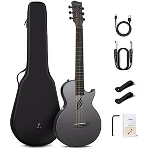 Enya Chitarra Acustica Elettrica Set - Nero 35 Nova Go SP1 Chitarra per Principianti in Fibra di Carbonio con Smart AcousticPlus Pickup Cavo di Ricarica Cavo Audio Borsa Gig per Bambini Adulti