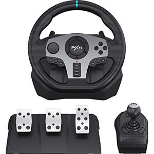 PXN V9 Volante con Pedali, Volante da Corsa 270/900°per PC, PS3, PS4, Xbox One, Xbox Series X/S, Switch con Feedback Vibrazione, 3-Pedali, Cambio ad H, Cambio a Palette, Tool App