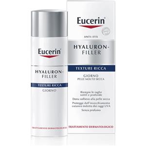 Eucerin Hyaluron-Filler Texture Ricca Giorno 50ml - Crema Idratante Intensiva per Pelle Secca con 5% di Urea e Acido Ialuronico