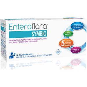 EURITALIA PHARMA Enteroflora SYMBIO - Integratore con 5 ceppi di fermenti lattici vivi, fibre prebiotiche e vitamine in 12 flaconcini da 10 ml