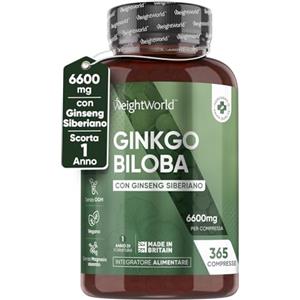 WeightWorld Ginkgo Biloba con Ginseng Siberiano 6600mg, 365 Compresse (1 Anno) Estratto 50:1 Ginkgo Biloba Alto Dosaggio, 24% Flavonoglicosidi 6% Terpenlattoni, Gingko Biloba Nootropico con Eleuterococco 25:1