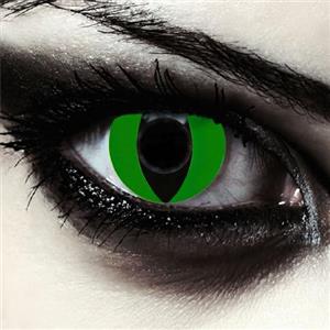 DESIGNLENSES, Lenti a contatto colorate verde,occhi di gatto per costume di Halloween, senza gradazione, 1 paio (2 pezzi), lentes cosmetiche colore + custodia per lenti Green Cateye