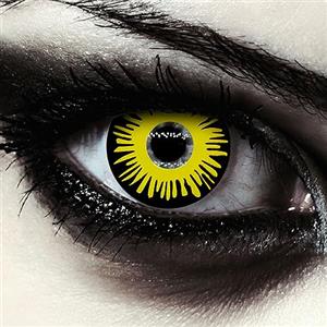 DESIGNLENSES, Lenti a contatto colorate gialle e nere per costume di Halloween da zombie, senza gradazione, 1 paio (2 pezzi), lentes cosmetiche colore giallo + custodia per lenti Yellow Fear