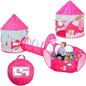 Benebomo Pop-Up Tenda da Gioco per Bambini - Set 3-in-1 Pieghevole Casa Unicorno, Tunnel della Fossa della Palla, Casetta dei Giochi da Giardino
