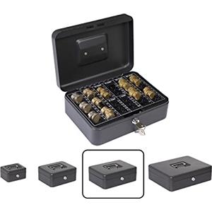 ARREGUI Elegant Cash C9634-EUR Cassetta di sicurezza con chiave per contare e trasportare denaro | Cassetta Portavalori in acciaio con vassoio Portamonete | Cassaforte portatile larghezza 25 cm | Nera