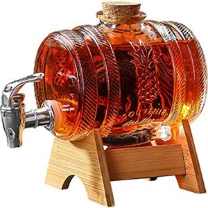 OUGPIU Decanter per Whisky 1L con Supporto in Legno,Dispenser Bevande con Rubinetto,Set di Squisiti Contenitori per Whisky in Vetro per Scotch Boourbon Vodka rum e Bevande Liquori,Regalo per Marito,Padre