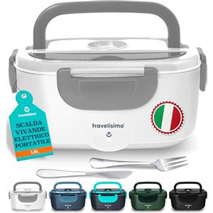 TRAVELISIMO Scaldavivande Elettrico Portatile 80W 1,5L Porta Pranzo Termico 220V/12V/24V Scalda Vivande Portatile Elettrico per Viaggio e Lavoro Portavivande Termico & Porta Pranzo Riscaldabile
