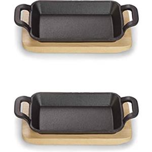 ECHTWERK Set di 2 piatti da portata in ghisa, Piatto da portata, Mini pirofila con tagliere, Piccola padella per grigliare, Già cotta, Adatta per forni e barbecue, Ideale per servire