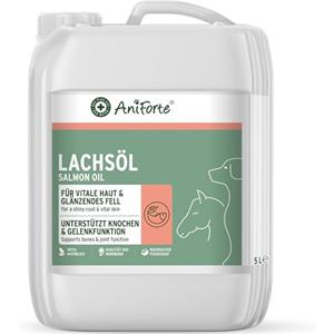AniForte Omega 3 Olio di Salmone per cani e cavalli 5 litro - Acidi grassi omega-3, Olio di pesce puro di prima qualità, integratore per cani per la dieta BARF