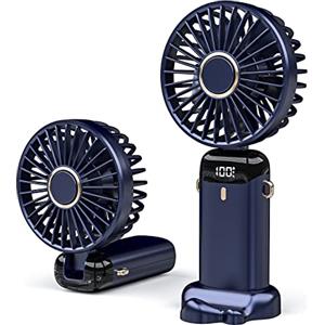 JANREAY Mini ventilatore a mano, ventilatore da scrivania USB, piccolo ventilatore da tavolo con 5 velocità e batteria USB da 3000 mAh, ventilatore elettrico pieghevole per viaggi, ufficio, casa