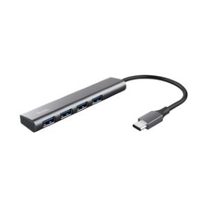 TRUST Hub Halyx - 4 porte - da USB-C a USB-A 3.2 Gen1 - alluminio - grigio - Trust (unità vendita 1 pz.)