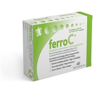 Deltha Pharma Ferro 30mg e VitaminaC 30 Caps vegetali Ferro Forte lento rilascio, Pirofosfato Micronizzato Superdisperso, Alta Biodisponibilità e Tollerabilità, Buon Sapore - per Glubuli Rossi e Emoglobina